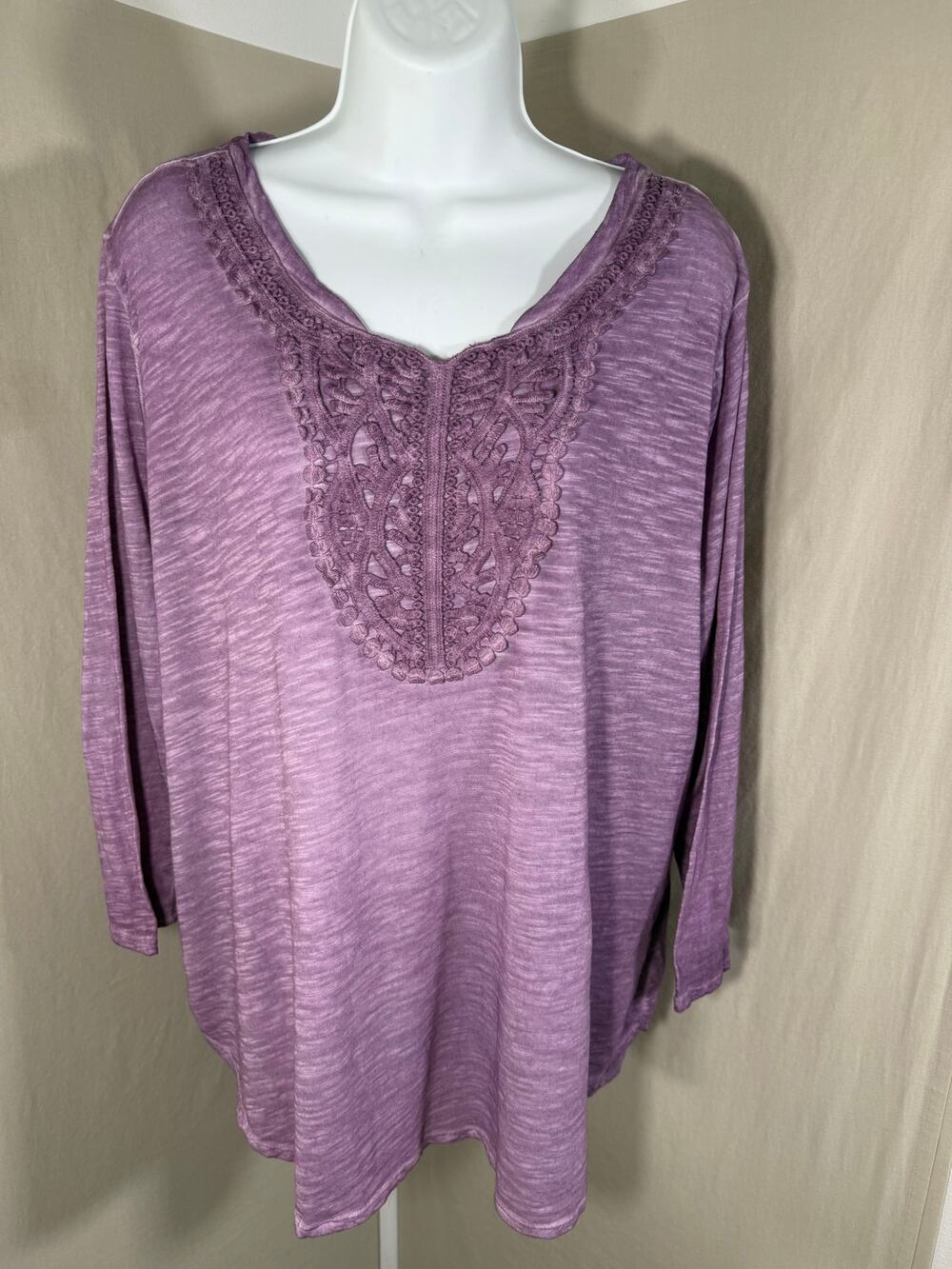 Est 1946 Lace Crochet Bib Knit Top Large Dusty Lavender NWT